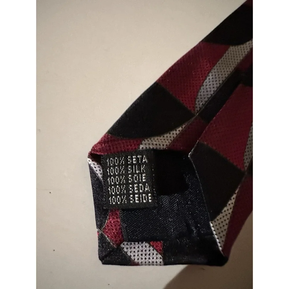 Vintage Fenzia Euromoda tie Made Italy silk geometric‎ Black Gray Red 57.5x3.75